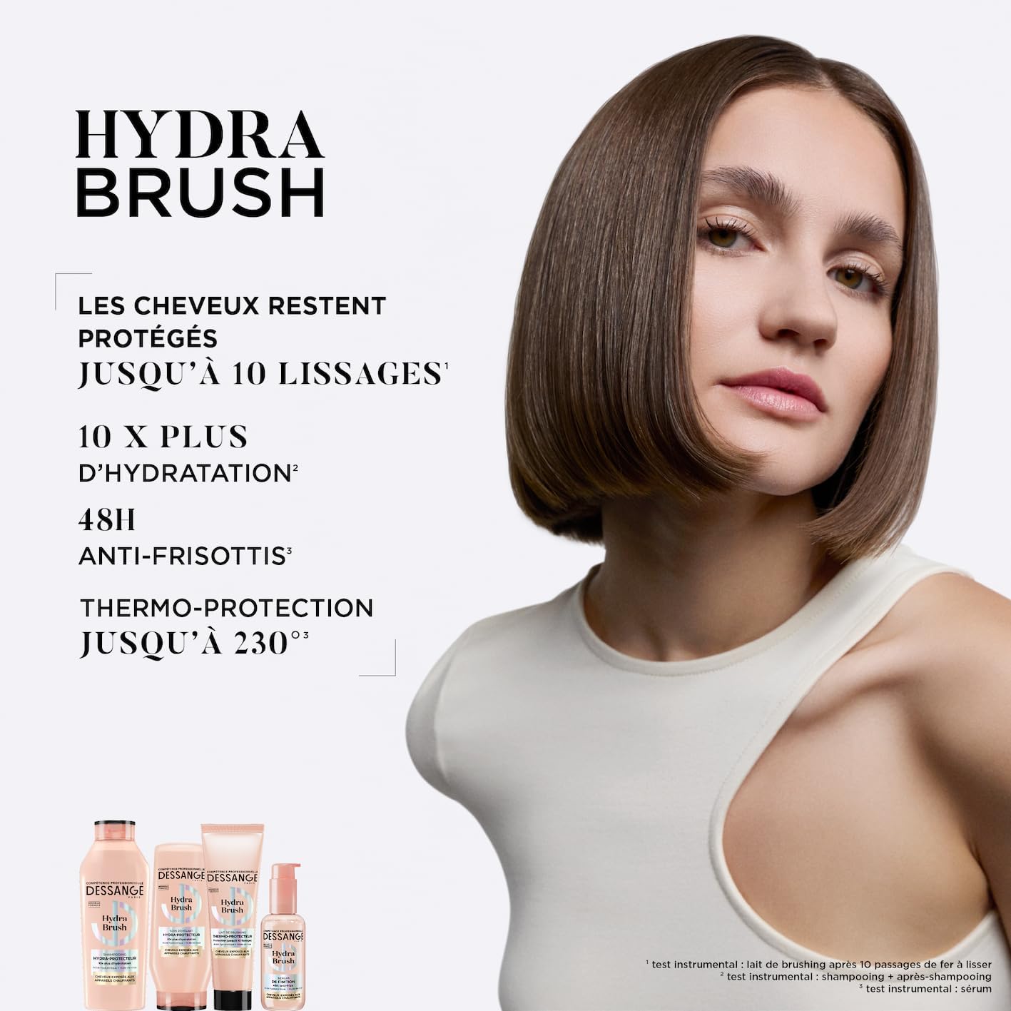DESSANGE - Sérum Cheveux Sans Rinçage Thermo-Protecteur Hydra Brush - Acide Hyaluronique & Huile De Rose - Hydrate, Protège & Définit - Cheveux Exposés Aux Appareils Chauffants - 110ml