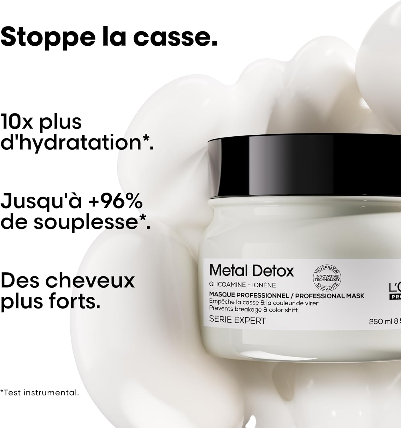 L'OREAL PROFESSIONNEL - Masque Anti-Casse - Cheveux Abîmés & Cassants, Colorés ou Naturels - Renforce & Hydrate la Fibre - Couleur Longue Durée - Metal Detox, Série Expert - 250ml