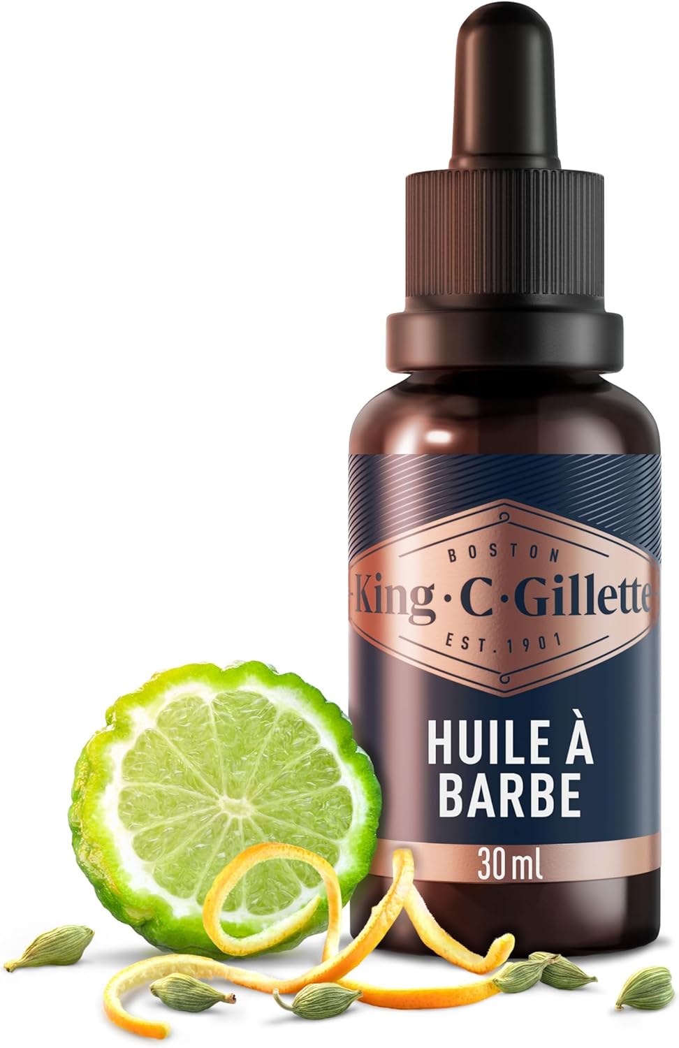 King C. Gillette Huile A Barbe Homme Avec Des Notes De Bois De Santal, Cèdre, Bergamote, Cardamome, Mandarine, Adoucit Et Hydrate, Etape D’Entretien Pour Tous Les Types De La Barbe, 30ml