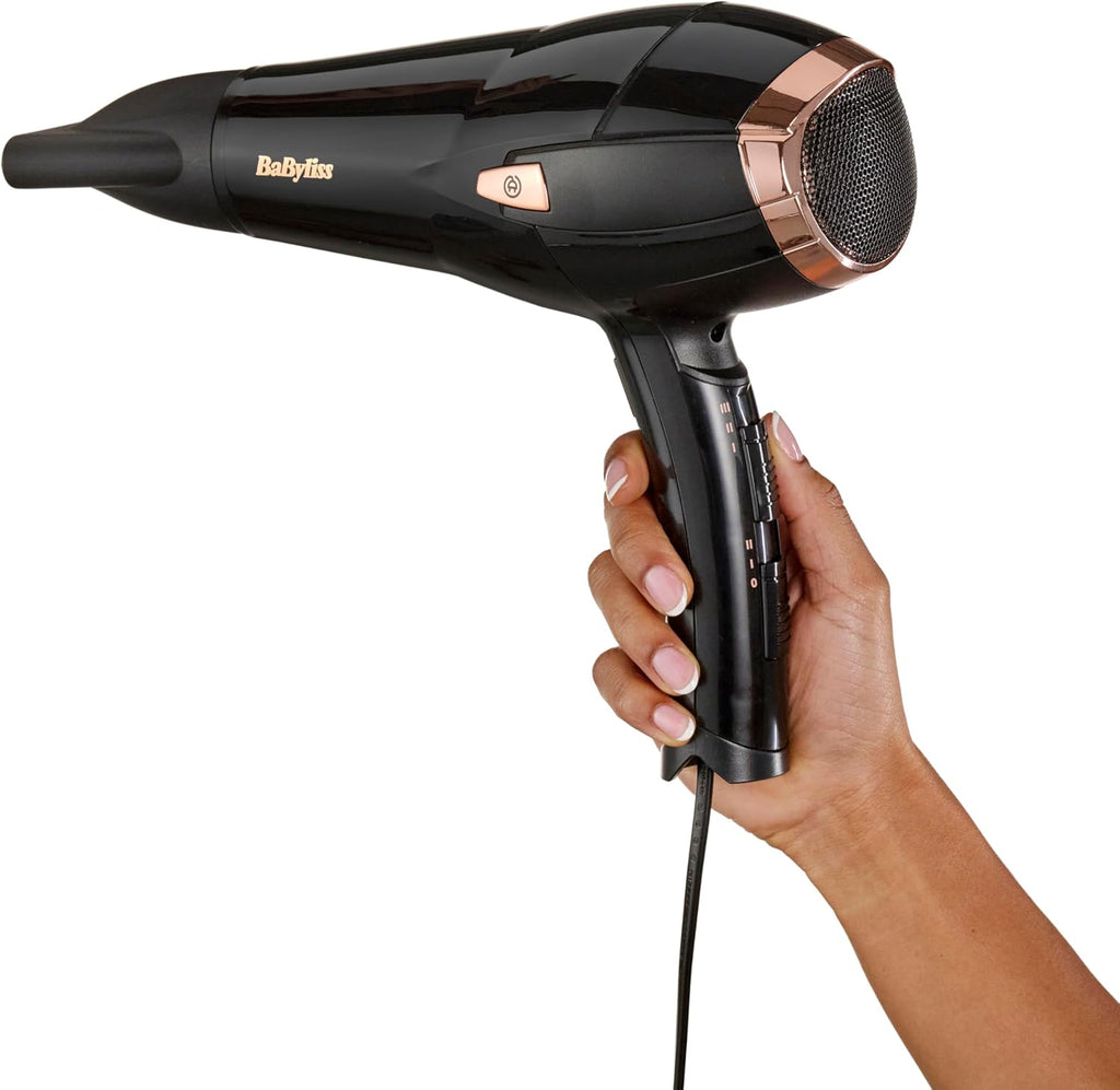 BaByliss Sèche-cheveux Cordkeeper - Sèche-cheveux puissant de 2000W avec 1,65m cordon rétractable, Technologie ionique anti-frisottis, 3 réglages de température et 2 réglages de vitesse, Noir, D373E