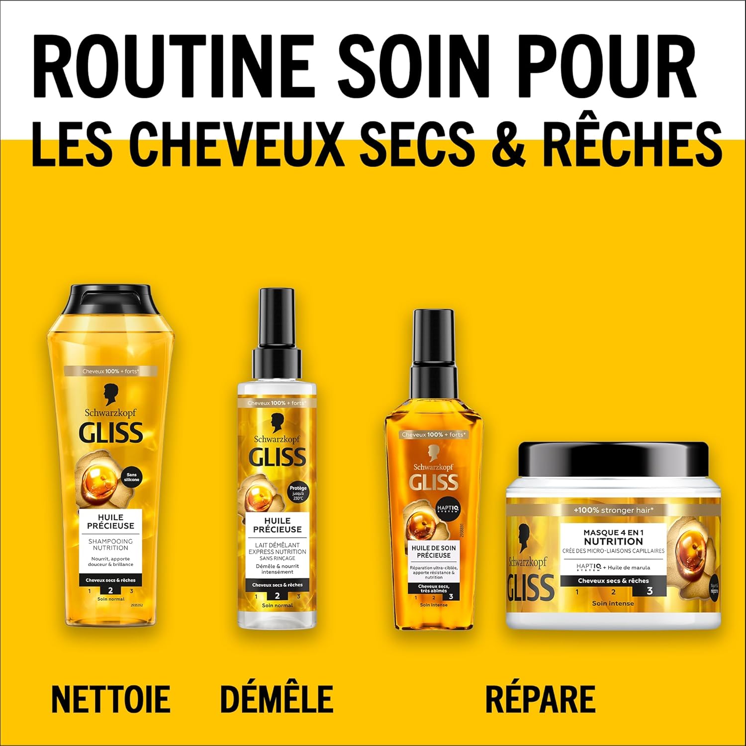 Schwarzkopf - GLISS - Shampooing Nutrition - Huile Précieuse - Sans Silicone - Nourrit - Apporte Douceur & Brillance - Cheveux secs & rêches - Cheveux 100% Plus Forts - Soin Normal - 250ml