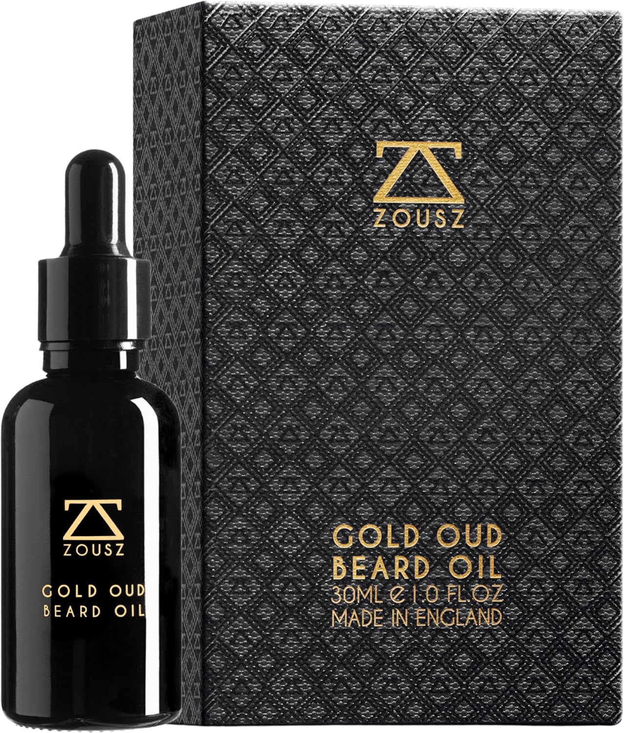ZOUSZ Gold Oud Huile Barbe Homme – Huile Pousse Barbe avec Huiles d’Argan et Avocat – Parfum Santal – Pousse Serum Adoucit, Renforce et Nourrit les Poils du Visage – Flacon 30ml