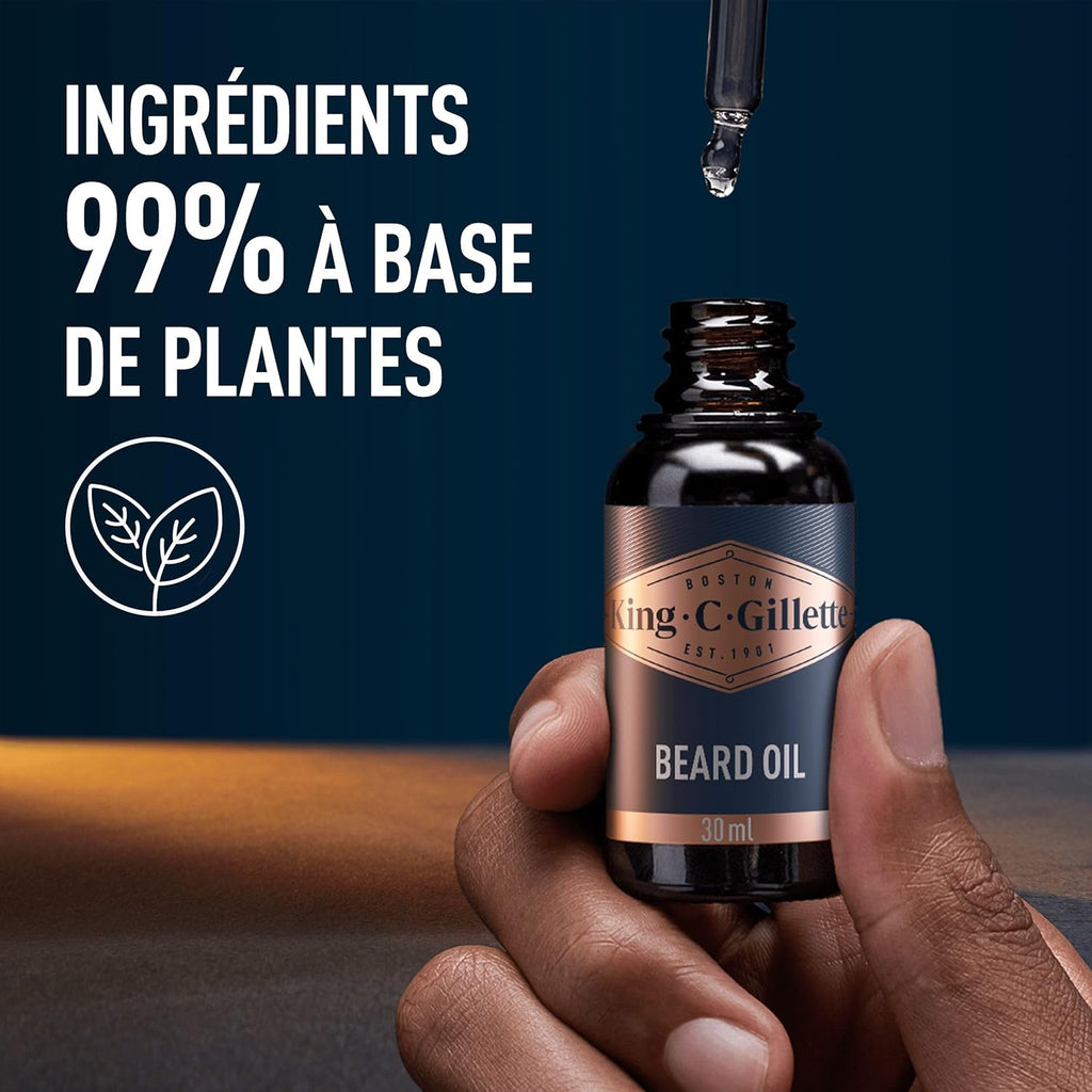 King C. Gillette Huile A Barbe Homme Avec Des Notes De Bois De Santal, Cèdre, Bergamote, Cardamome, Mandarine, Adoucit Et Hydrate, Etape D’Entretien Pour Tous Les Types De La Barbe, 30ml