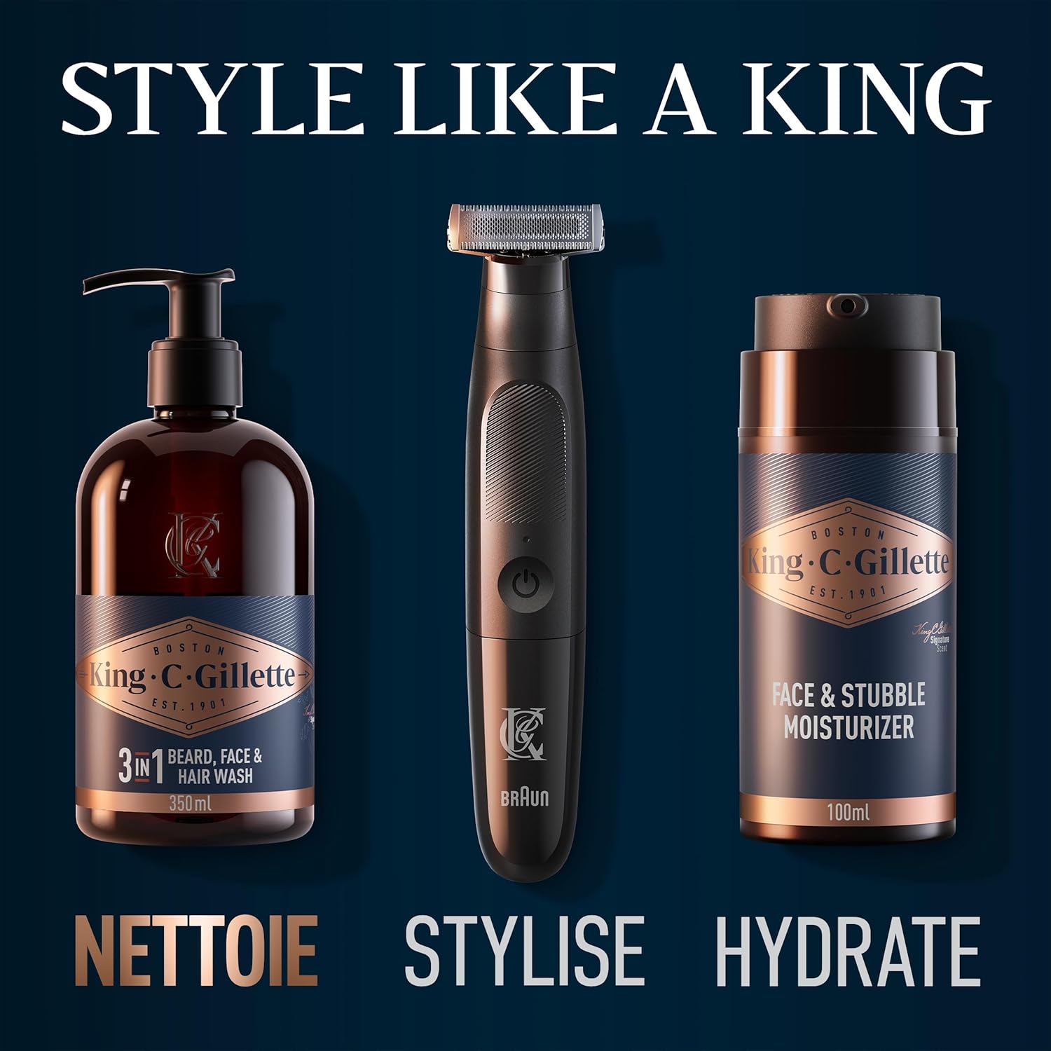 Gillette King C Nettoyant 3-en-1 Pour Barbe, Visage Et Cheveux, Revitalise Et Nettoie En Profondeur, Conçu Pour La Routine De Soin Quotidien, Doté D’Un Parfum Masculin, Formule Avec De L’Huile D’Argan
