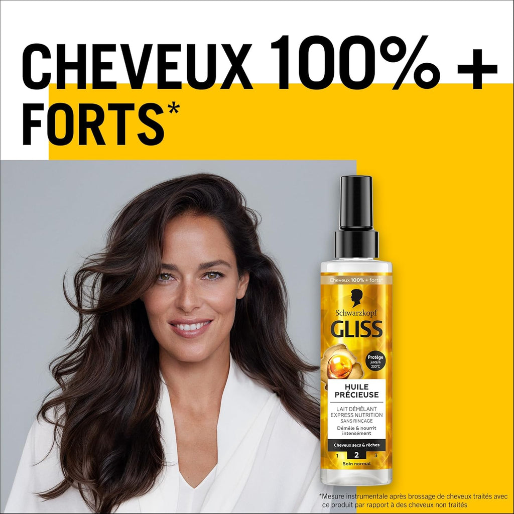Schwarzkopf - GLISS - Lait Démêlant Express - Huile Précieuse - Nutrition - Protège jusqu'à 230°C - Démêle & Nourrit Intensément - Cheveux Sec & Rêche - Soin Normal - Sans Rinçage - 200ml