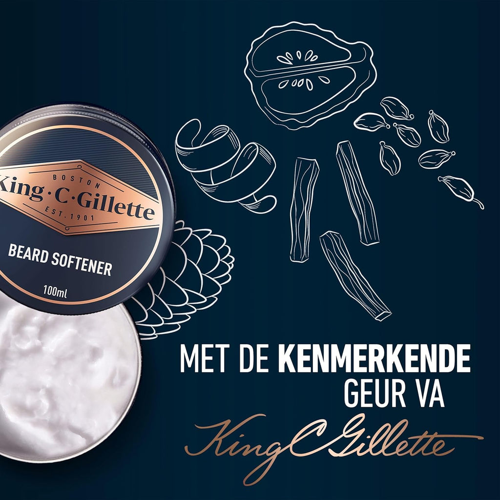 Gillette King C. Baume Barbe Homme, Conditionneur Adoucissant Au Beurre De Cacao Nutritif, À L’Huile D’Argan Et Au Beurre De Karité, Hydrate Et Revitalise, Accessoire Kit De Rasage Pour Hommes