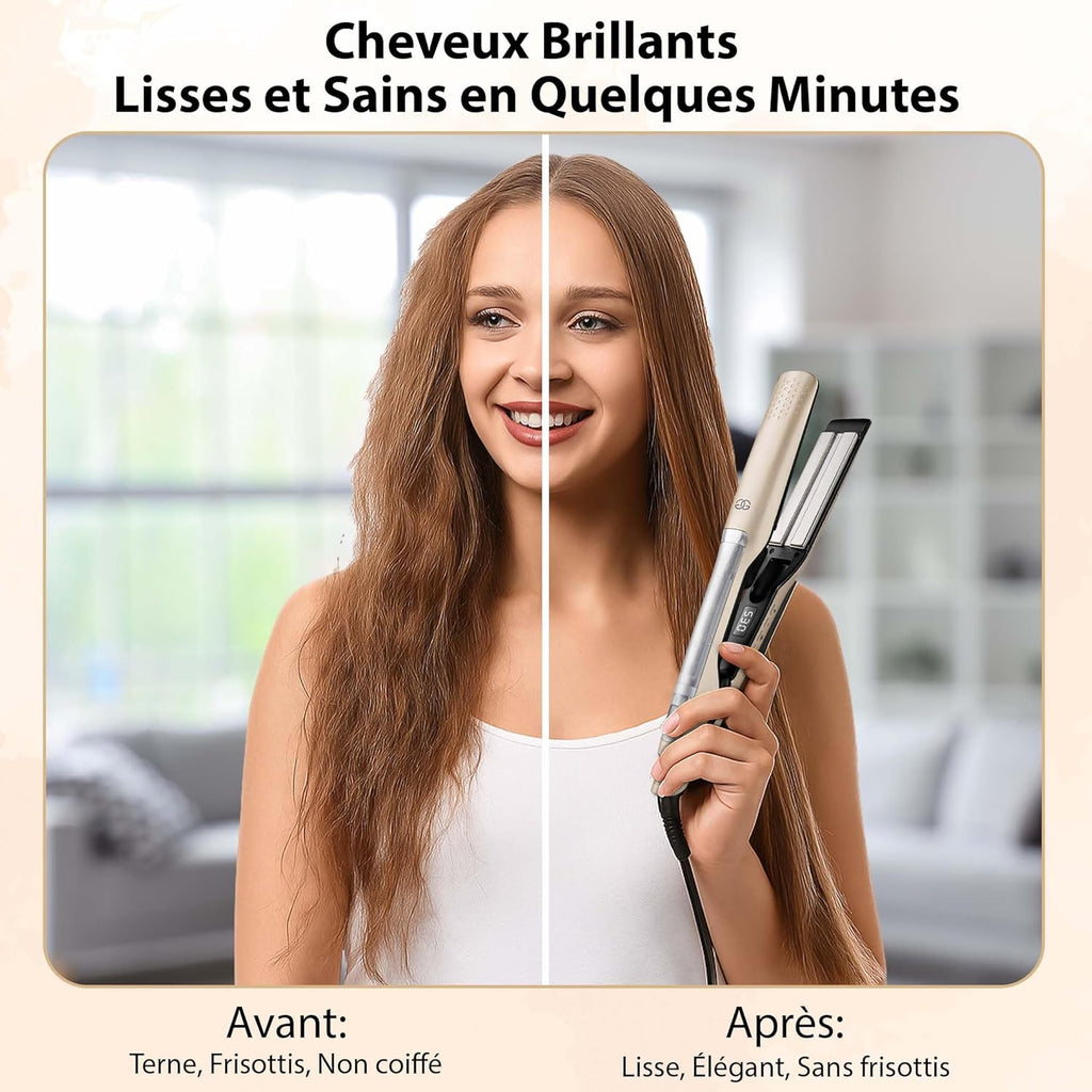 Lisseur Vapeur Champagne Golden Goods Steampod Pro Vapeur puissante, Fer a Boucler 10 réglages de température jusqu'à 230ºC, Tous types de cheveux Céramique et ionique, Lisseur Cheveux