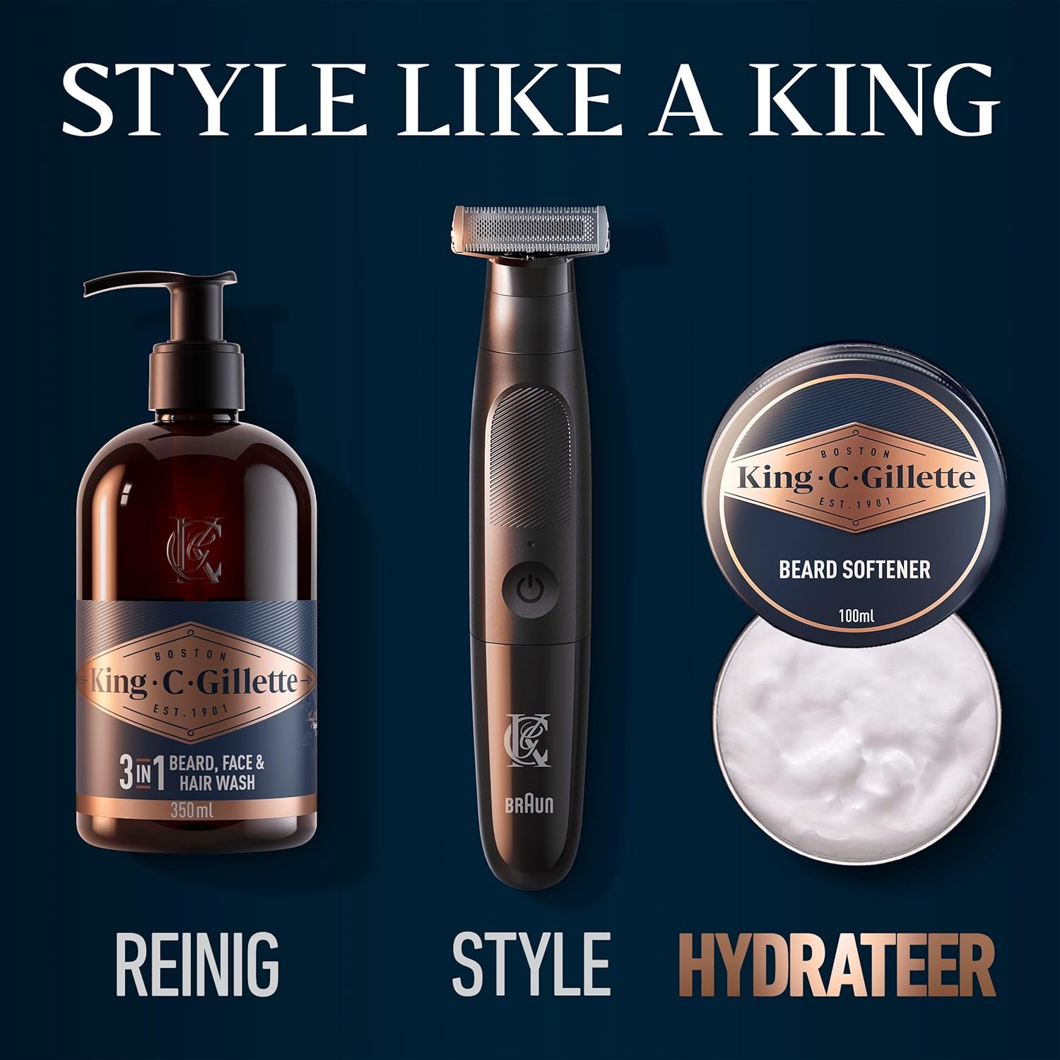Gillette King C. Baume Barbe Homme, Conditionneur Adoucissant Au Beurre De Cacao Nutritif, À L’Huile D’Argan Et Au Beurre De Karité, Hydrate Et Revitalise, Accessoire Kit De Rasage Pour Hommes