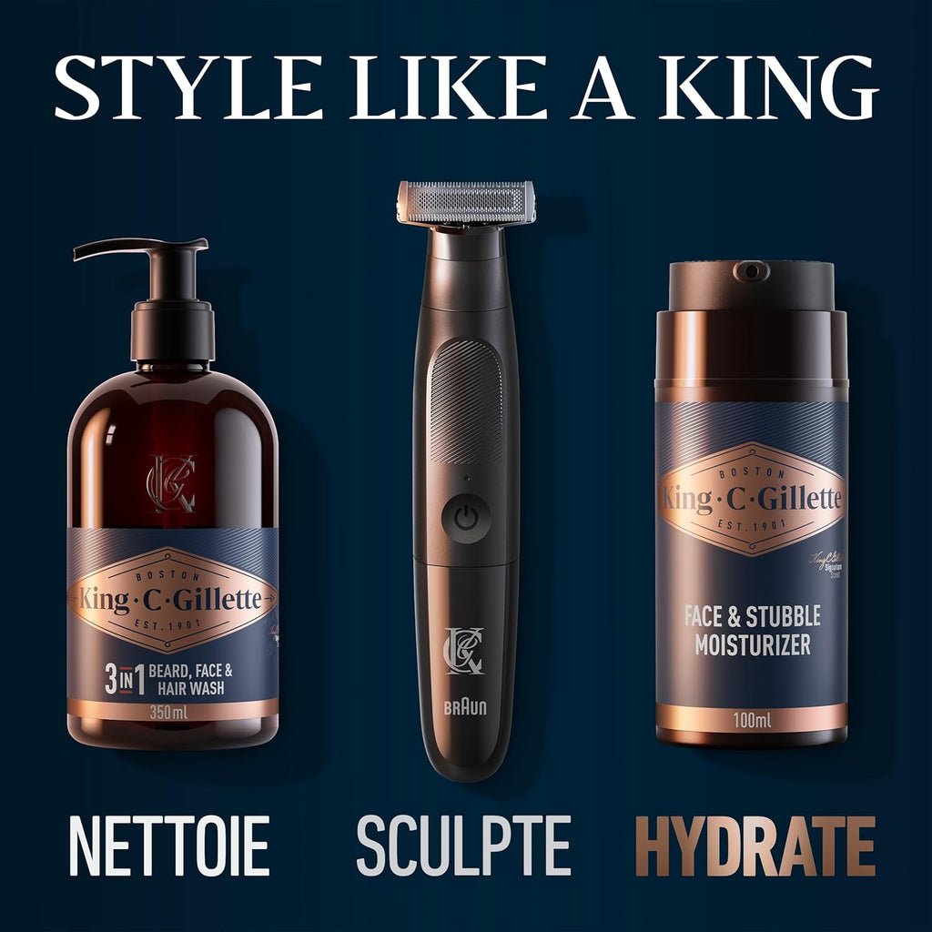 Gillette King C Soin Hydratant Pour Hommes, Pour Le Visage Et La Barbe Courte, Adoucit La Peau, Infusé Du Parfum Signature Avec Des Notes De Bergamote, Complexe Vitamine B, 100 ml