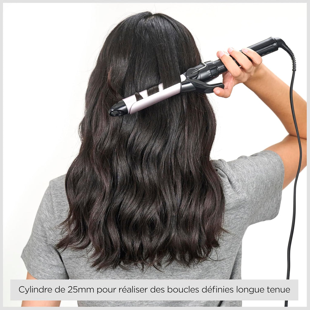 BaByliss Boucleur à pince 25 mm Curling Tong - Cylindre à revêtement ultra-doux Sublim' Touch, 10 réglages de température, Boucleur professionnel avec support de sécurité intégré, Noir et rose, C325E